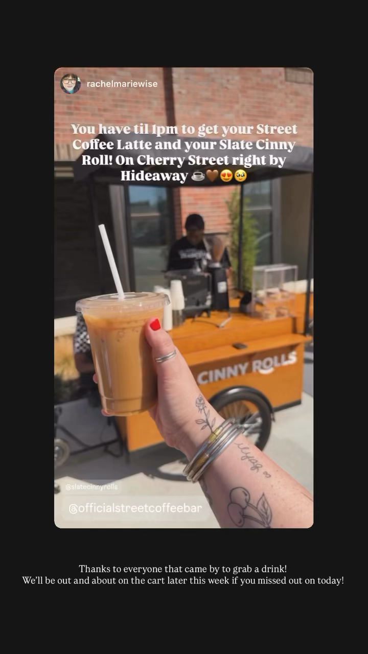 Street Coffee Bar iced latte with cart in background